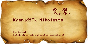 Krsnyák Nikoletta névjegykártya